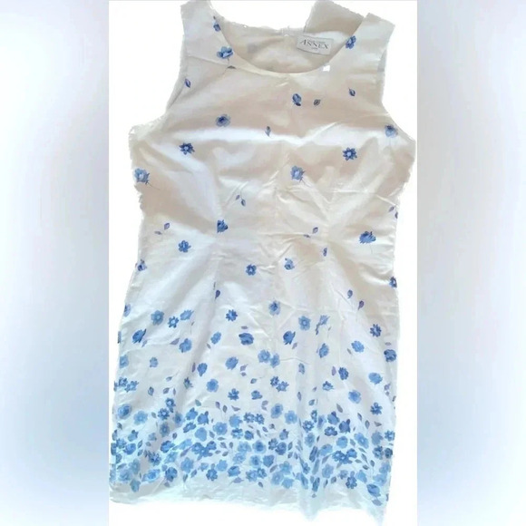 Casual Corner Annex Women’s 100% Cotton Sleeveless Dress Blue Flowers Small Size - Picture 4 of 12
